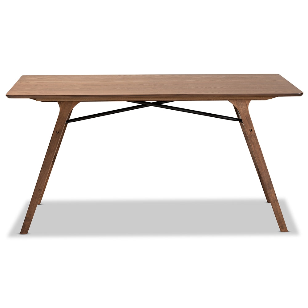 Saxton Mid-Century Modern Transitional Walnut Brown Finished Wood Dining Table