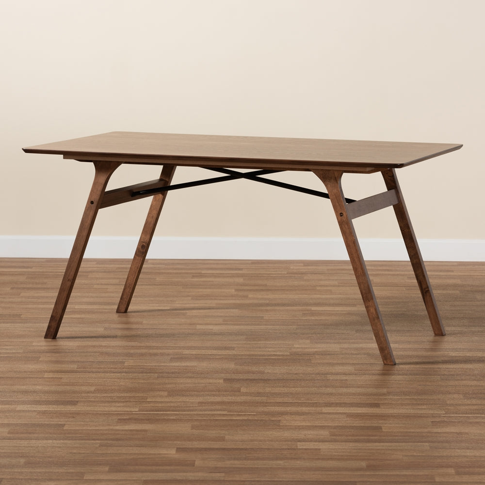 Saxton Mid-Century Modern Transitional Walnut Brown Finished Wood Dining Table