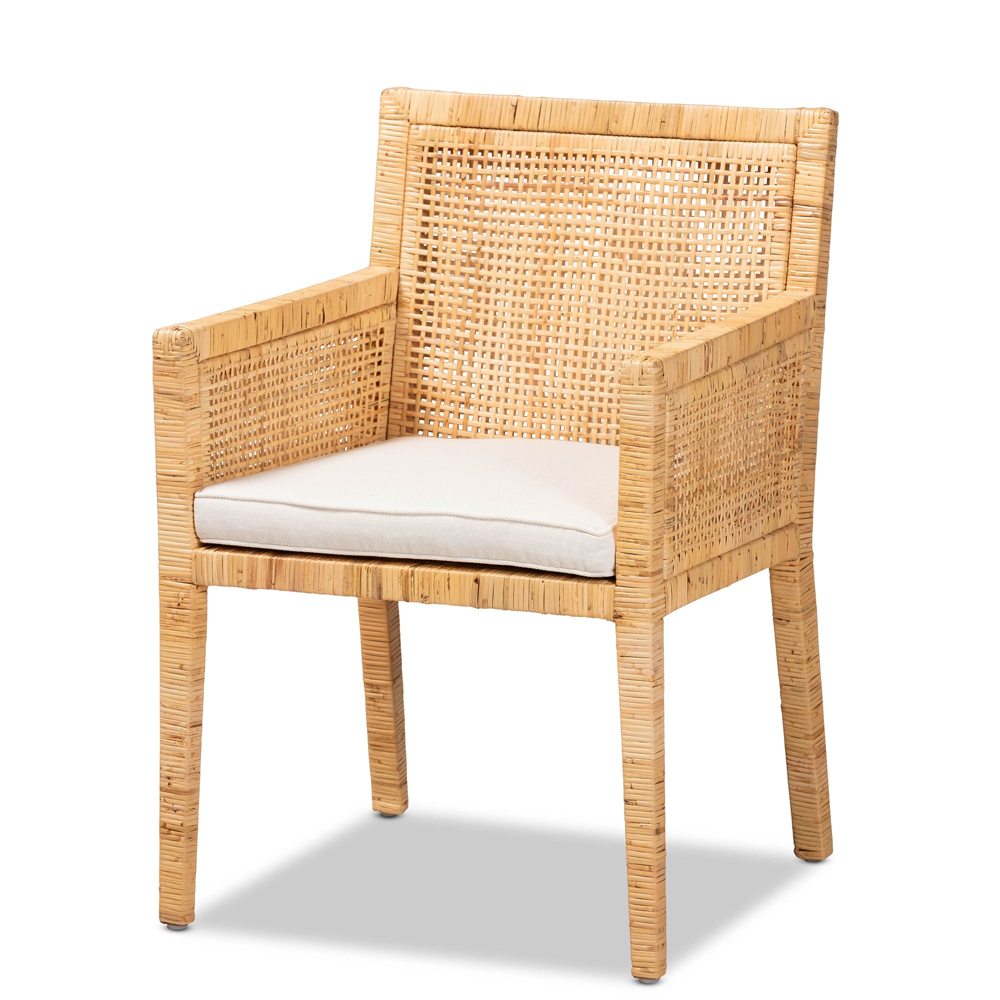Karis Modern and Contemporary Natural Finished Wood and Rattan Dining Chair