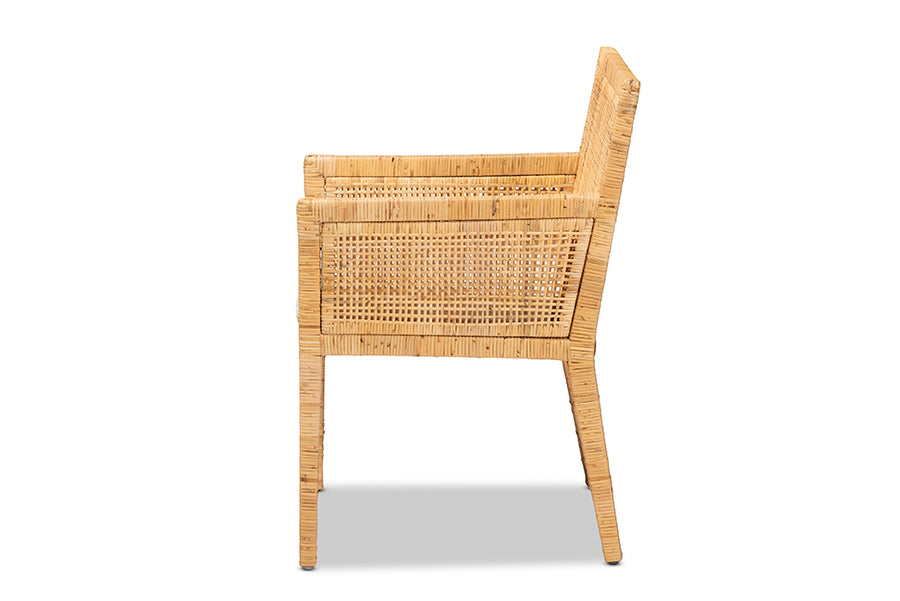 Karis Modern and Contemporary Natural Finished Wood and Rattan Dining Chair