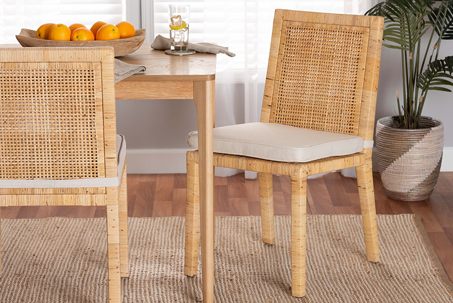 Sofia Modern and Contemporary Natural Finished Wood and Rattan Dining Chair