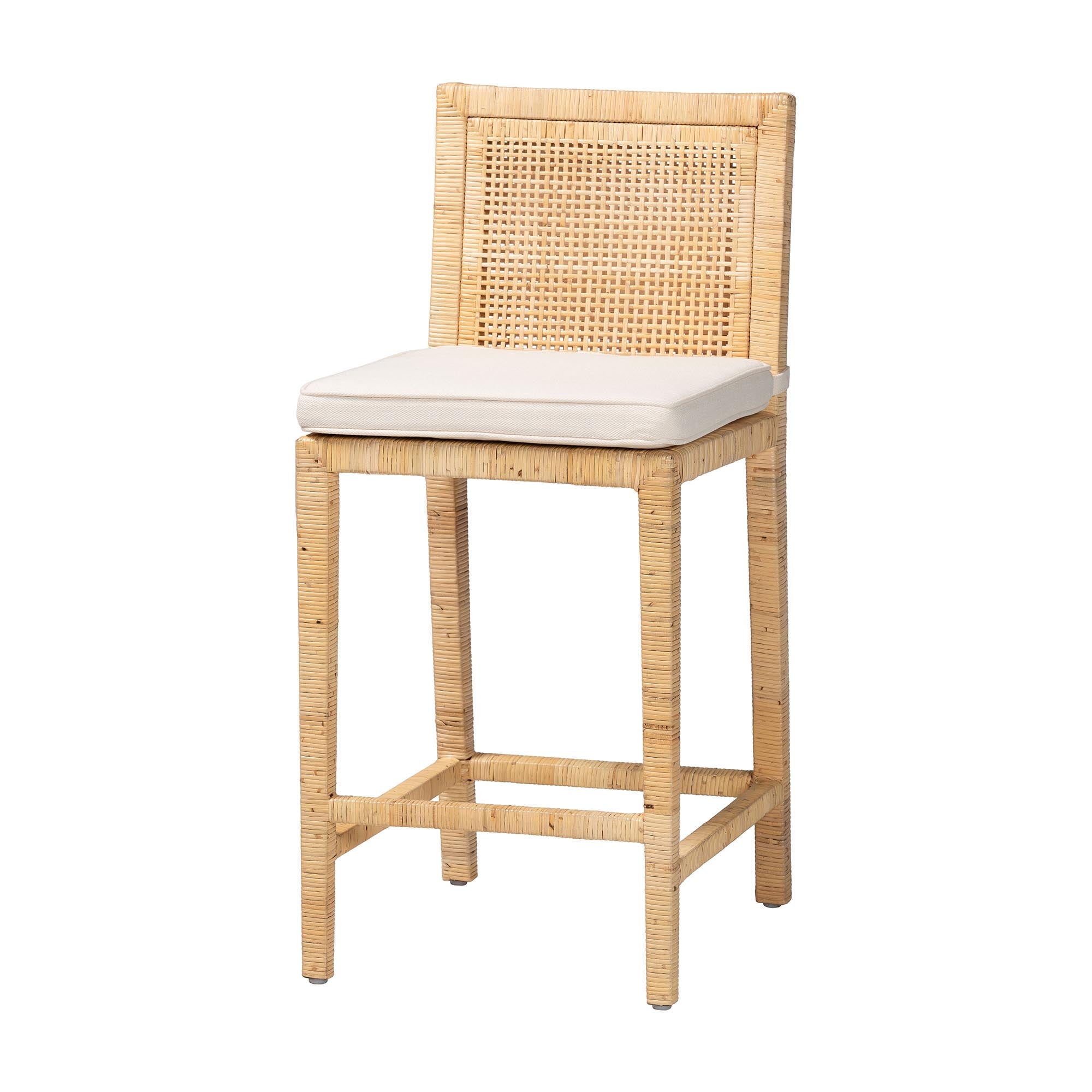 bali & pari Sofia Modern and Contemporary Natural Finished Wood and Rattan Counter Stool