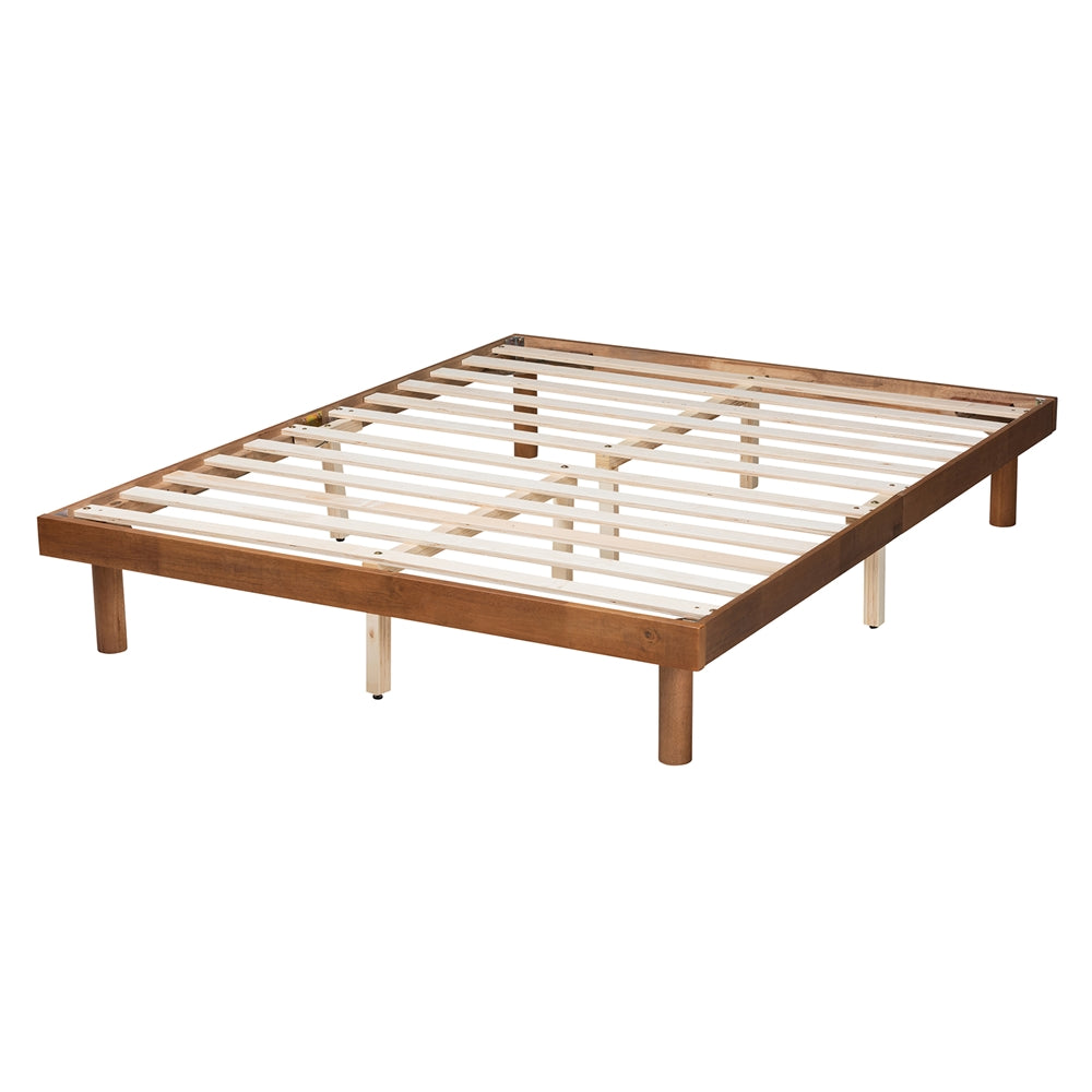 Winston Mid-Century Modern Walnut Brown Finished Wood Queen Size Platform Bed Frame