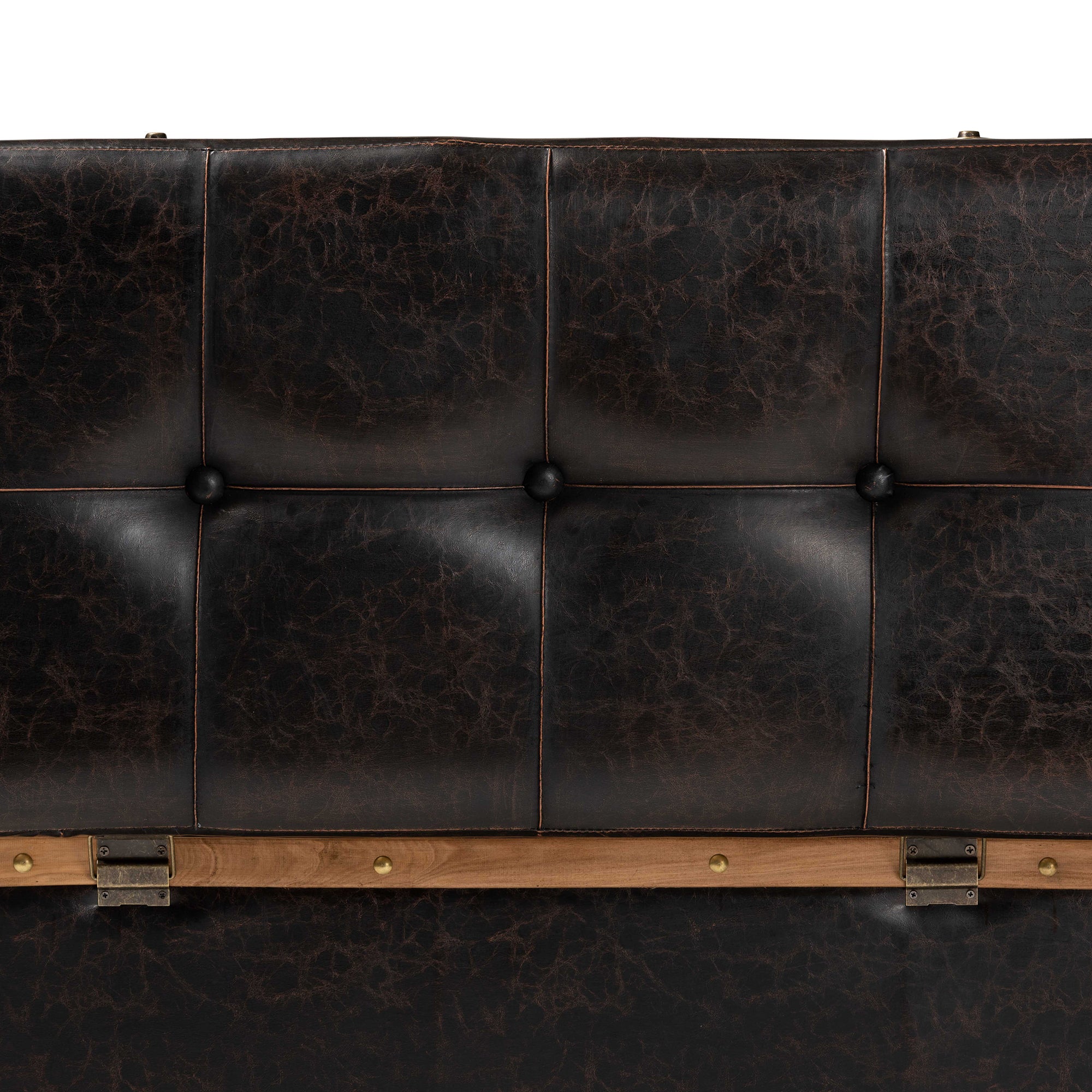 Gendry Modern Rustic Transitional Dark Brown Faux Leather Upholstered and Oak Brown Finished Wood Large Storage Ottoman