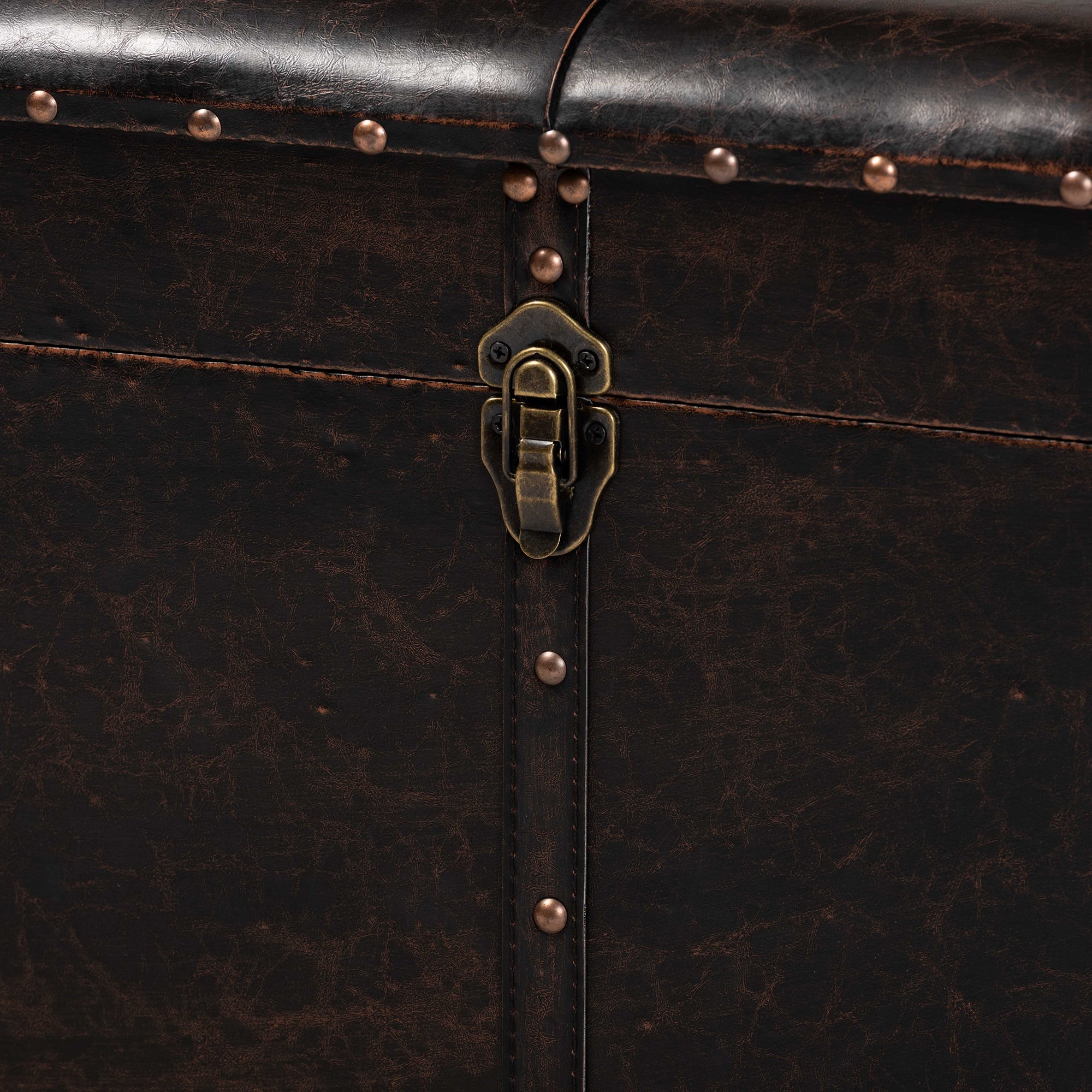 Janna Rustic Transitional Dark Brown Faux Leather Upholstered and Oak Brown Finished Wood Storage Ottoman