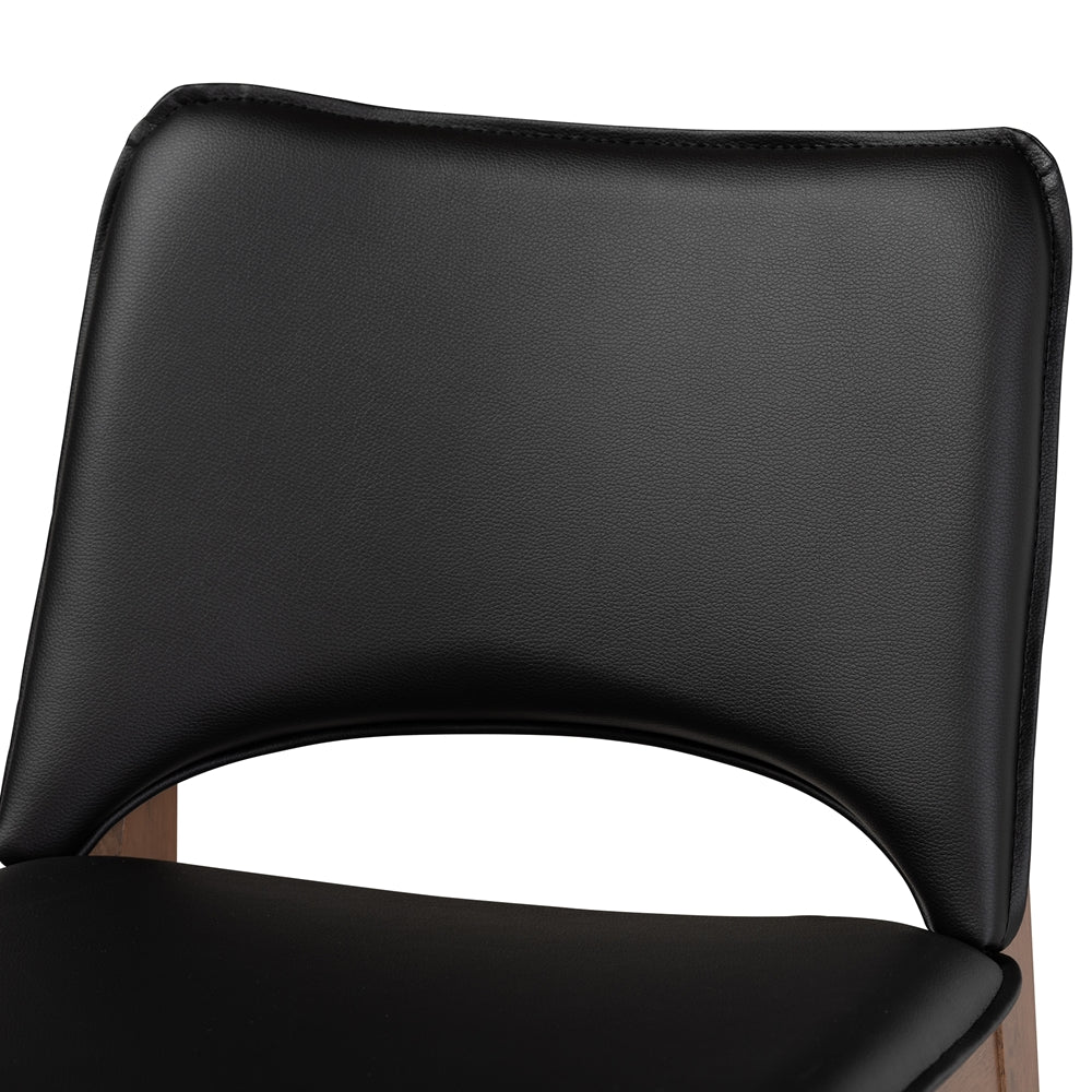 Afton Mid-Century Modern Black Faux Leather Upholstered and Walnut Brown Finished Wood 7-Piece Dining Set