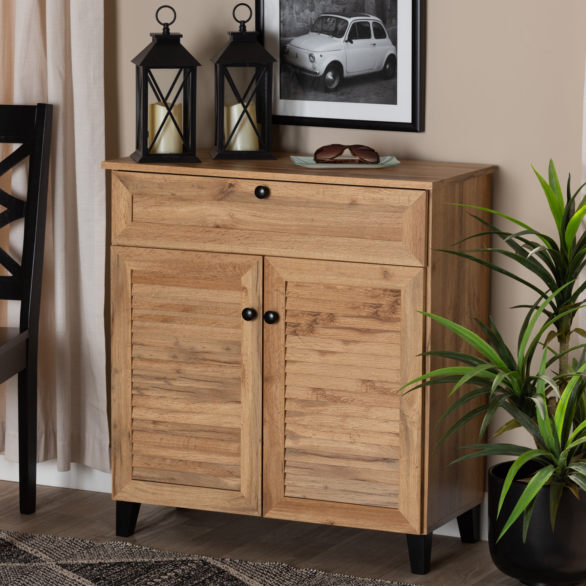 Coolidge Modern and Contemporary Oak Brown Finished Wood 1-Drawer Shoe Storage Cabinet