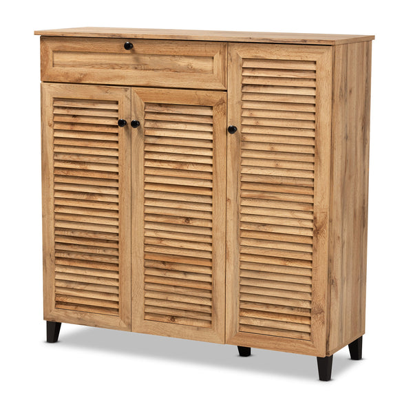 Coolidge Modern and Contemporary Oak Brown Finished Wood 3-Door Shoe Storage Cabinet with Drawer