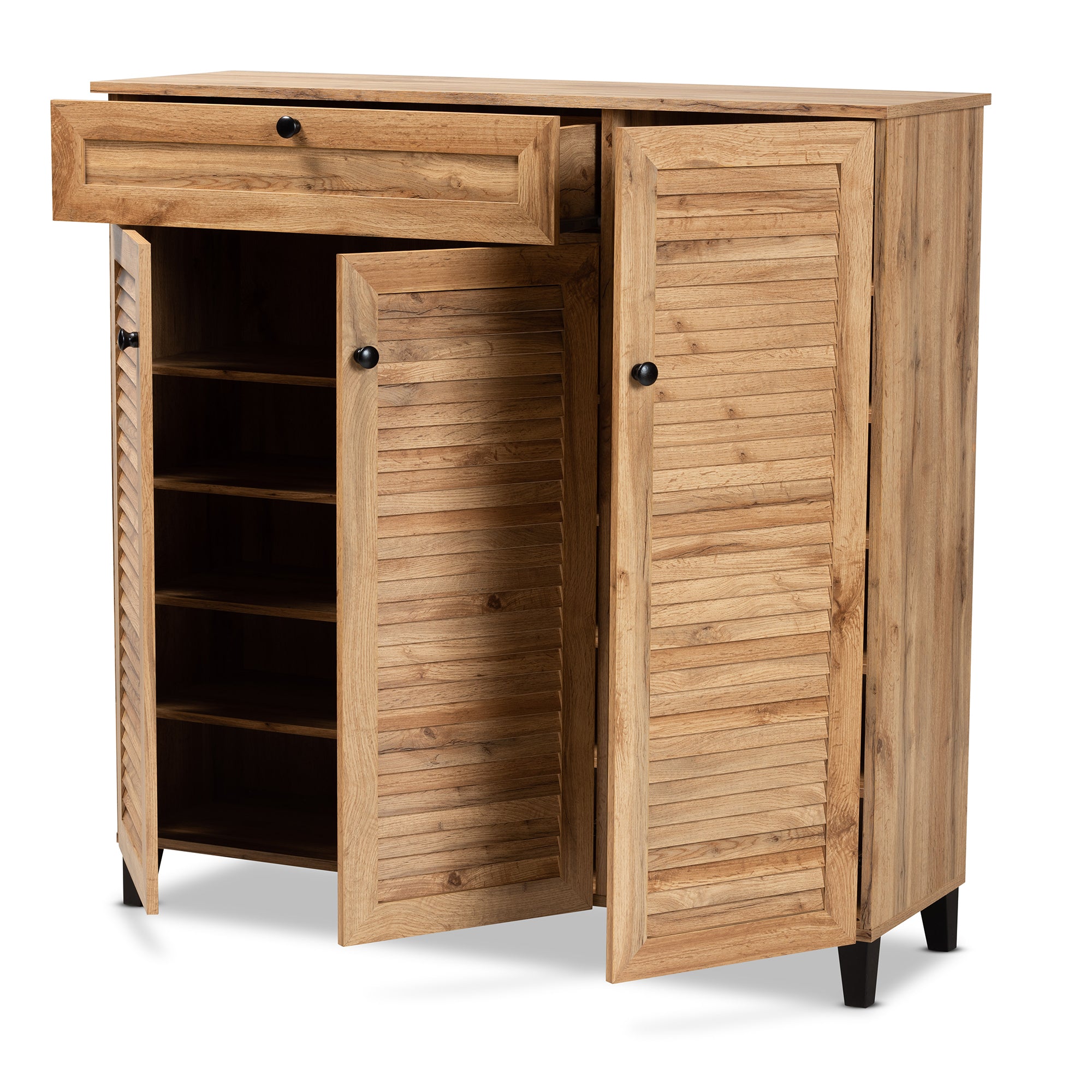 Coolidge Modern and Contemporary Oak Brown Finished Wood 3-Door Shoe Storage Cabinet with Drawer