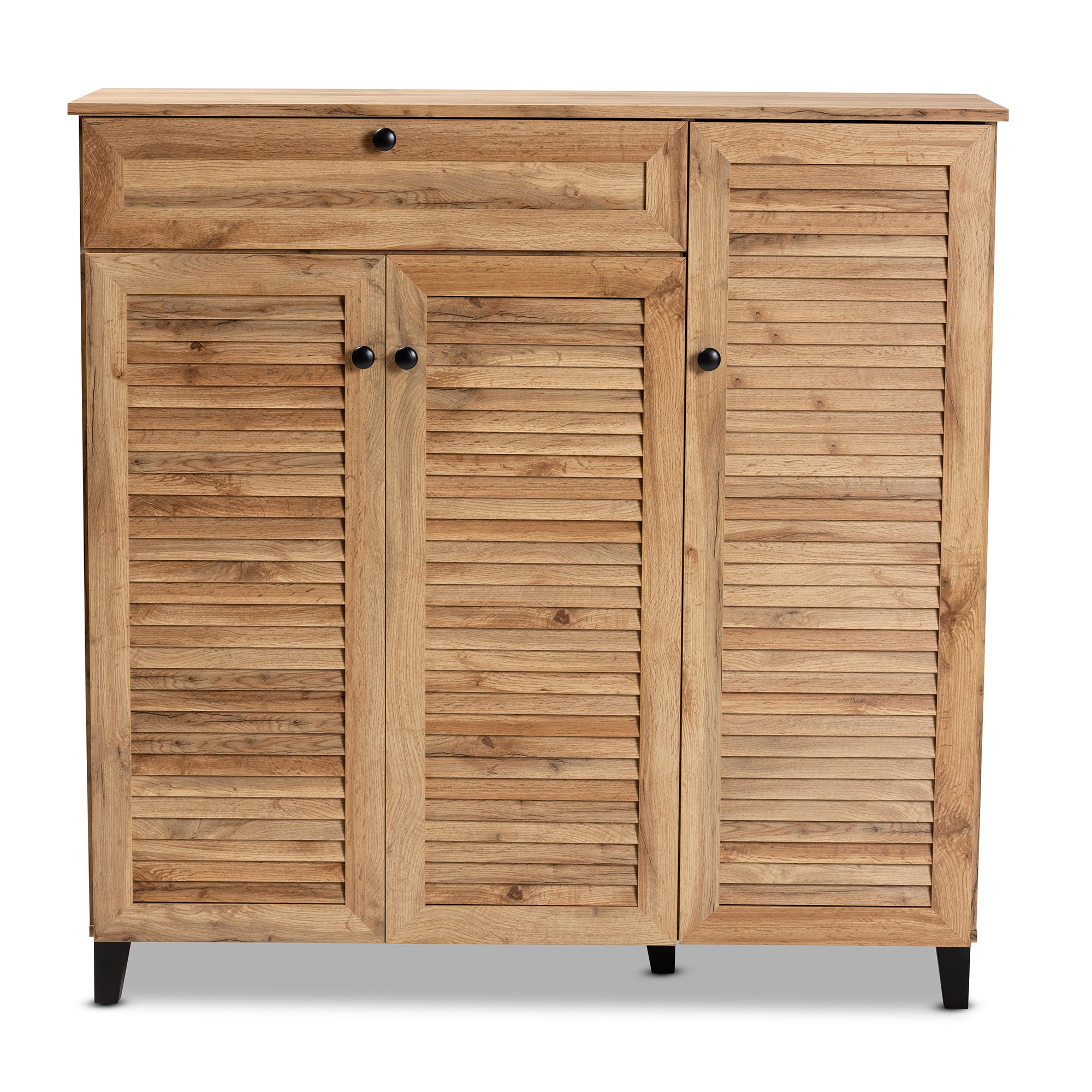 Coolidge Modern and Contemporary Oak Brown Finished Wood 3-Door Shoe Storage Cabinet with Drawer