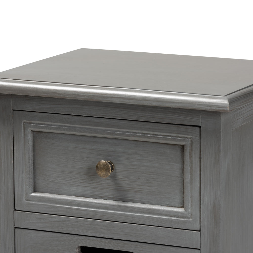 Sheldon Modern and Contemporary Vintage Grey Finished Wood and Synthetic Rattan 3-Drawer End Table