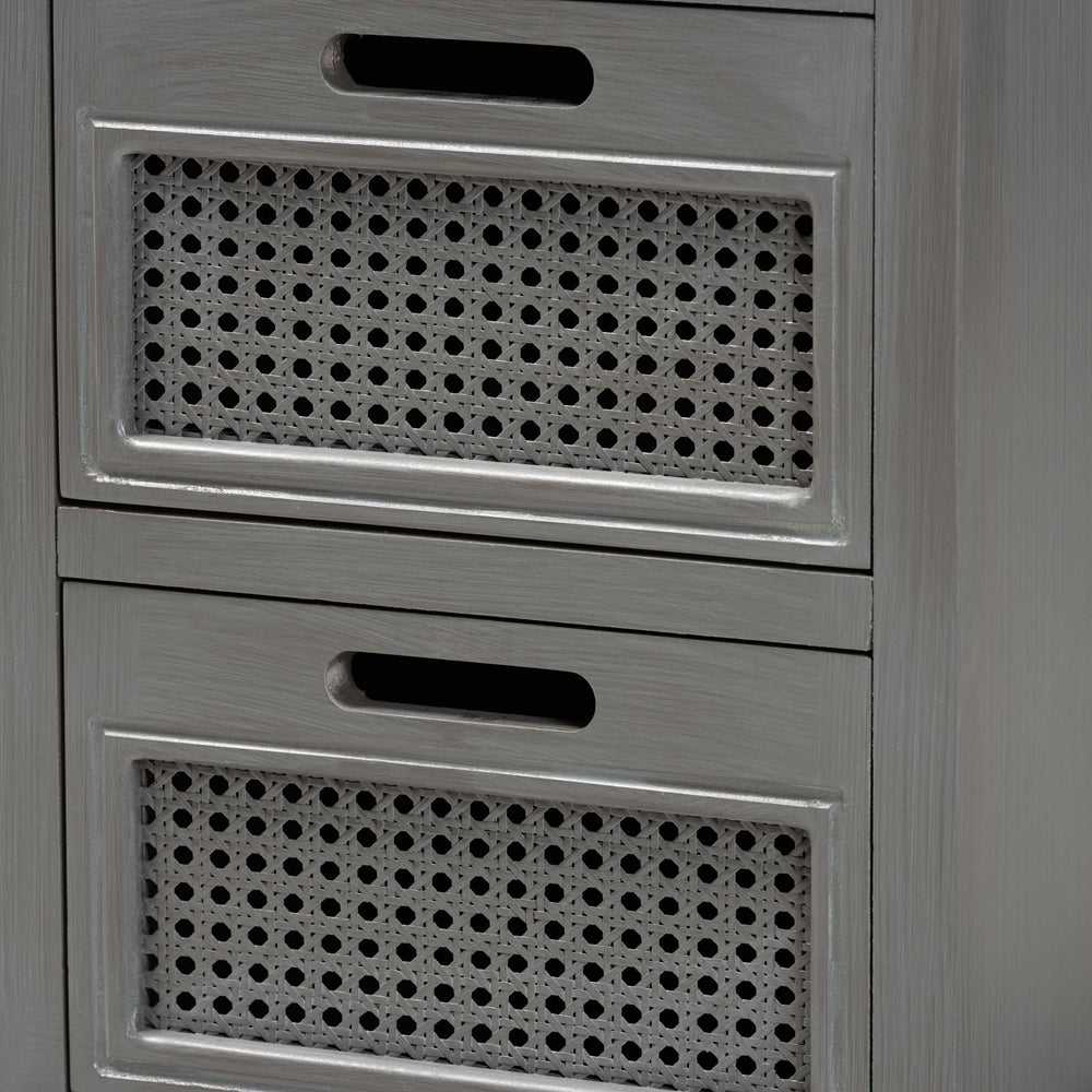 Sheldon Modern and Contemporary Vintage Grey Finished Wood and Synthetic Rattan 3-Drawer End Table