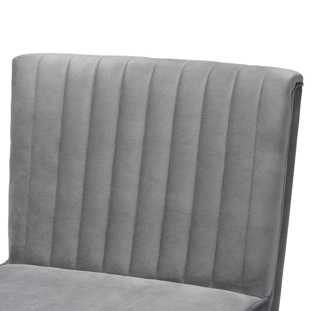 Alvis Mid-Century Modern Grey Velvet Upholstered and Walnut Brown Finished Wood Dining Chair