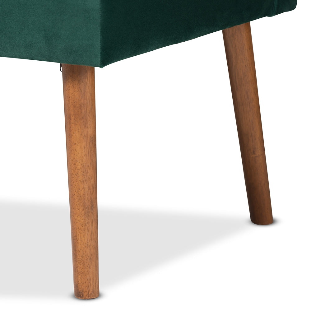 Alvis Mid-Century Modern Emerald Green Velvet Upholstered and Walnut Brown Finished Wood 3-Piece Dining Nook Set