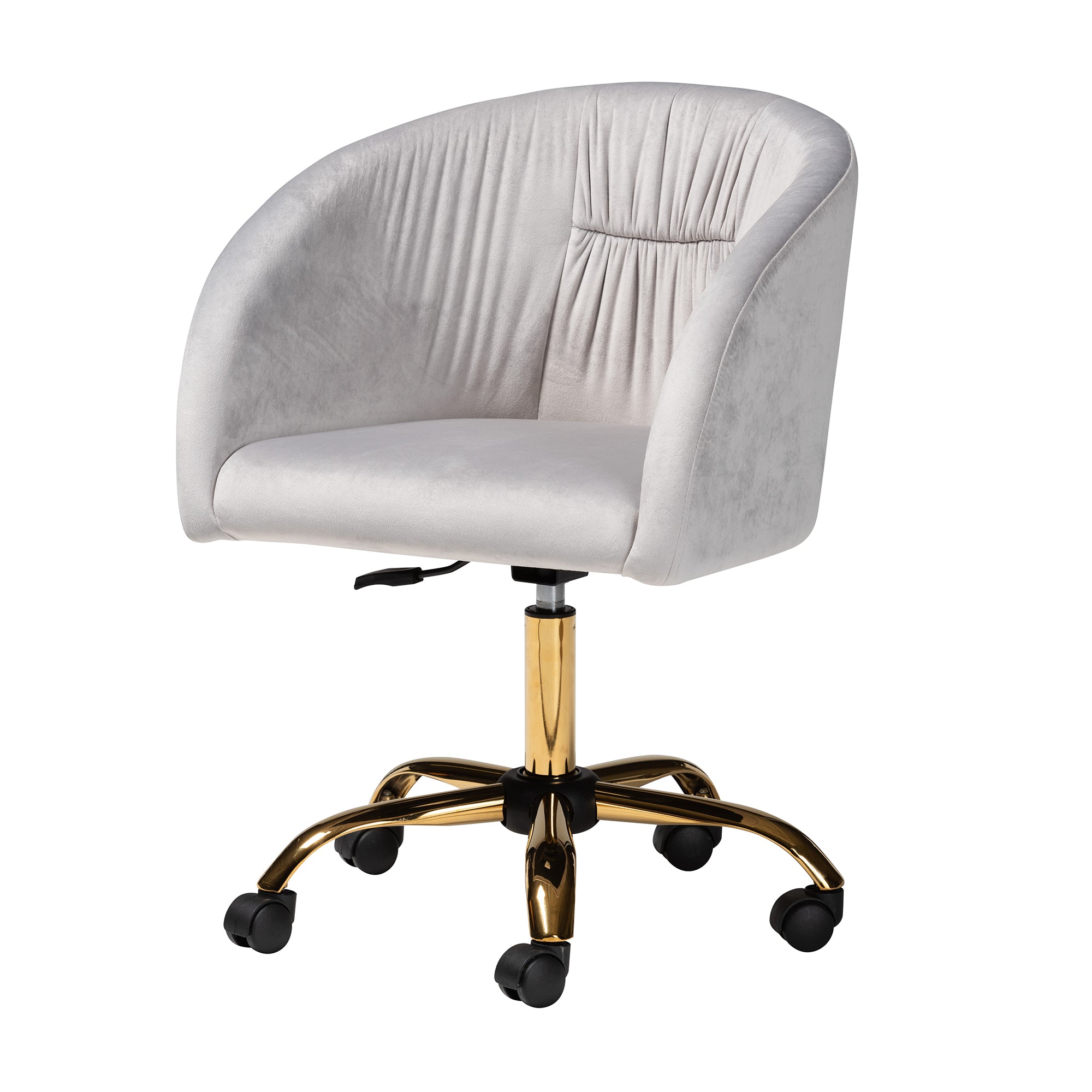 Baxton Studio Ravenna Contemporary Glam and Luxe Grey Velvet Fabric and Gold Metal Swivel Office Chair
