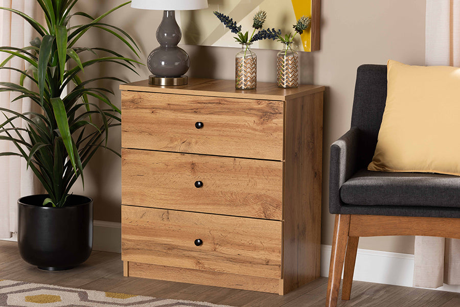 Decon Modern and Contemporary Oak Brown Finished Wood 3-Drawer Storage Chest
