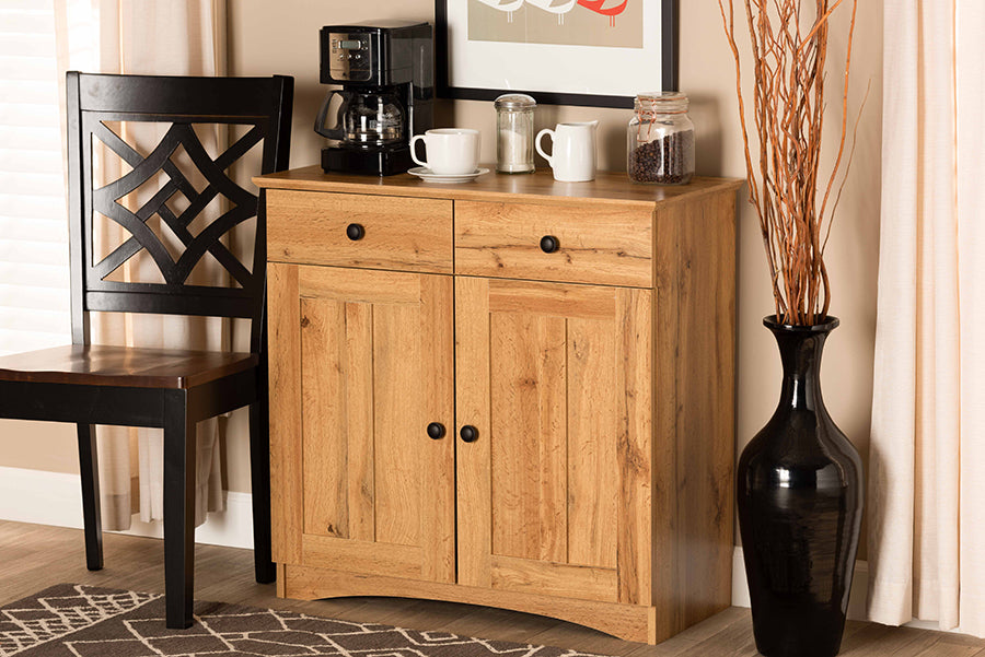 Lauren Modern and Contemporary Oak Brown Finished Wood 2-Door Buffet Kitchen Cabinet