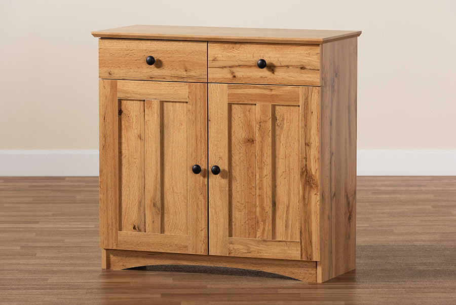 Lauren Modern and Contemporary Oak Brown Finished Wood 2-Door Buffet Kitchen Cabinet