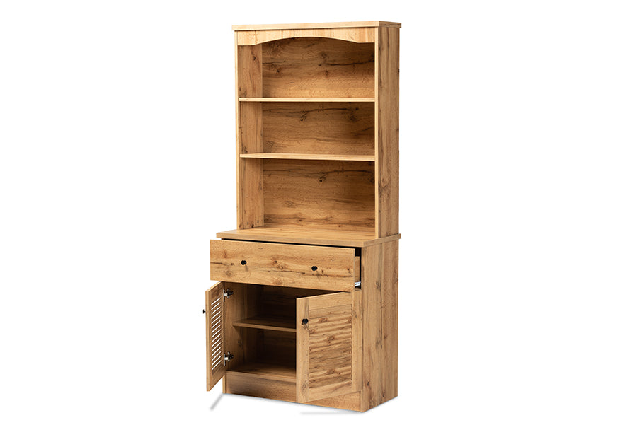 Agni Modern and Contemporary Oak Brown Finished Wood Buffet and Hutch Kitchen Cabinet