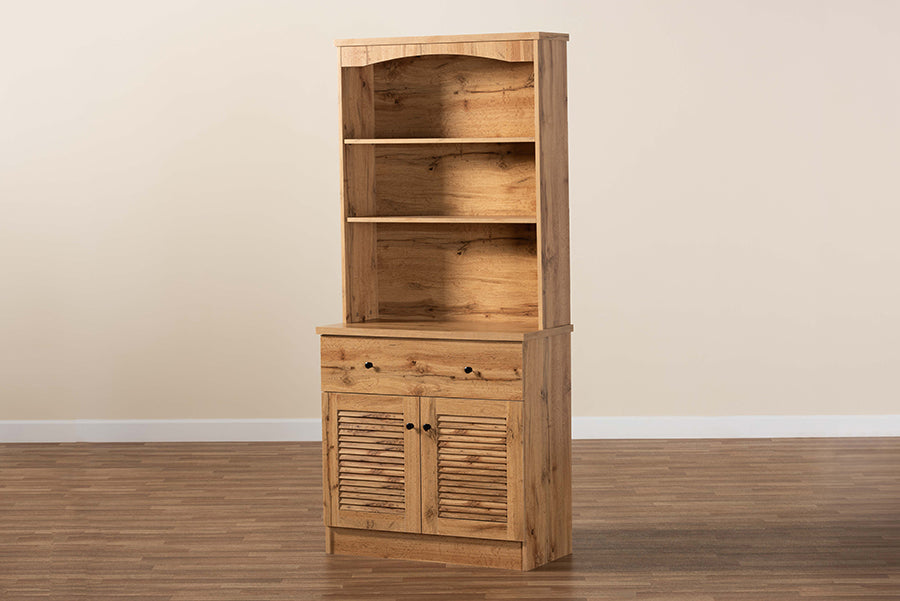 Agni Modern and Contemporary Oak Brown Finished Wood Buffet and Hutch Kitchen Cabinet