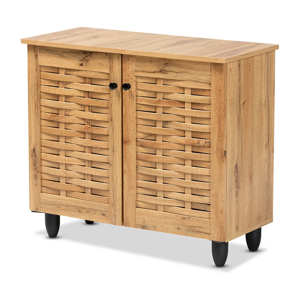 Winda Modern and Contemporary Oak Brown Finished Wood 2-Door Shoe Cabinet
