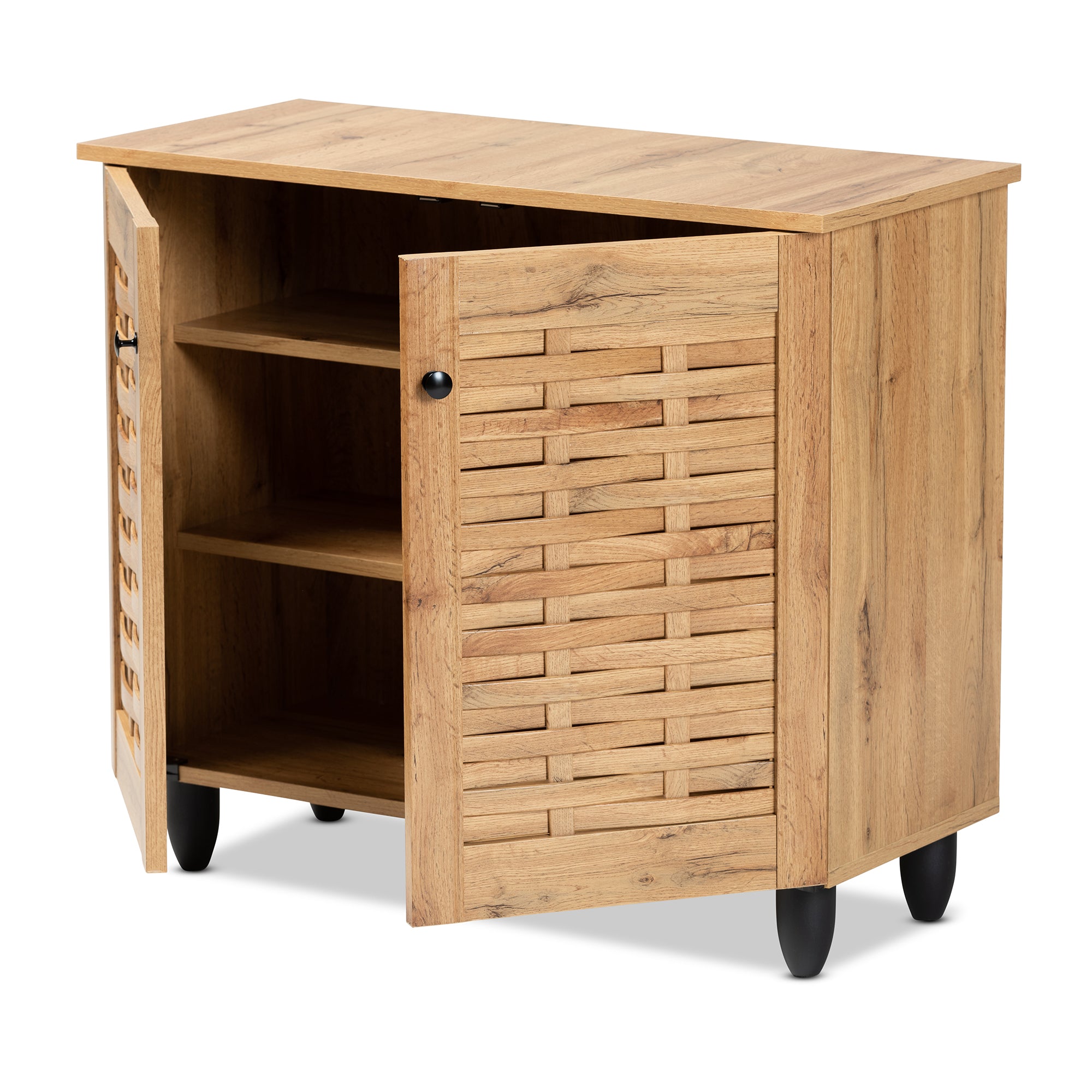Winda Modern and Contemporary Oak Brown Finished Wood 2-Door Shoe Cabinet