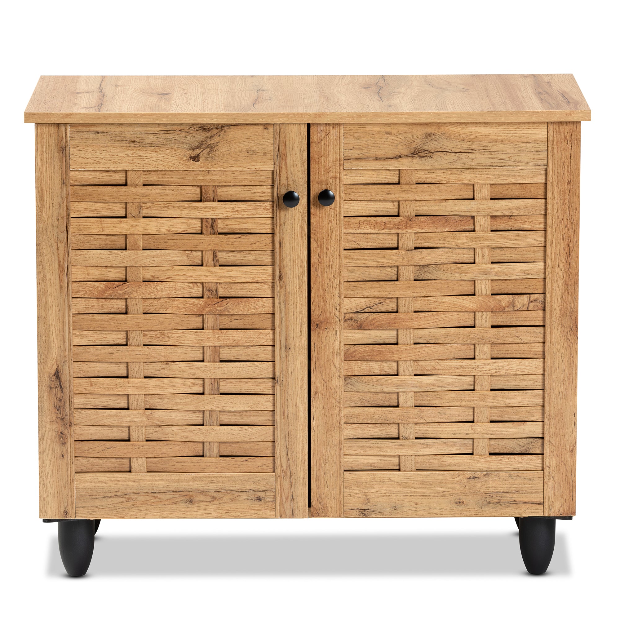 Winda Modern and Contemporary Oak Brown Finished Wood 2-Door Shoe Cabinet