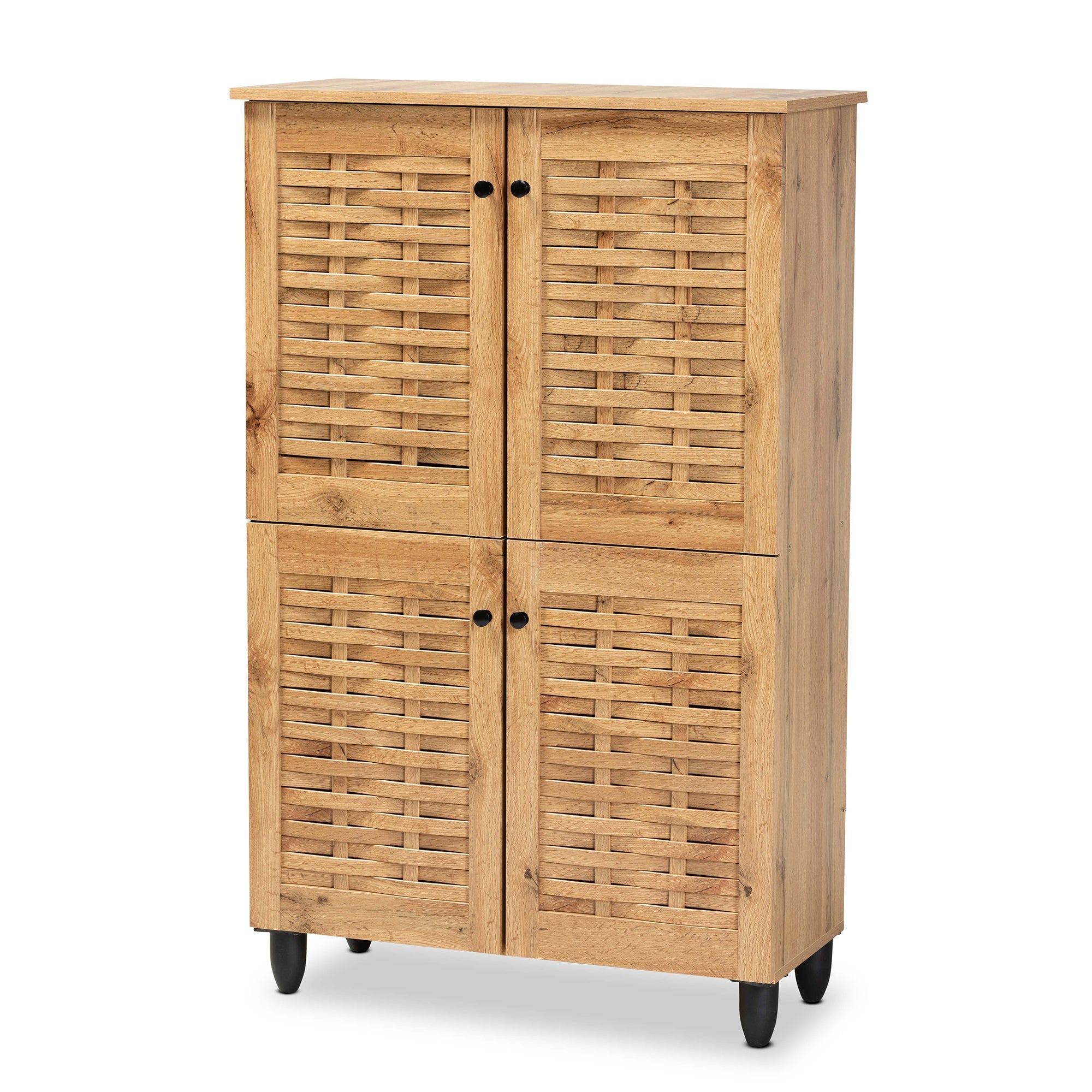 Winda Modern and Contemporary Oak Brown Finished Wood 4-Door Shoe Storage Cabinet