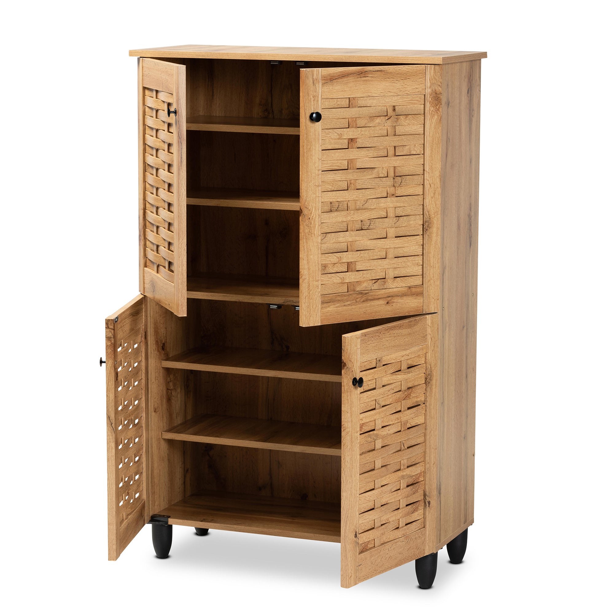 Winda Modern and Contemporary Oak Brown Finished Wood 4-Door Shoe Storage Cabinet