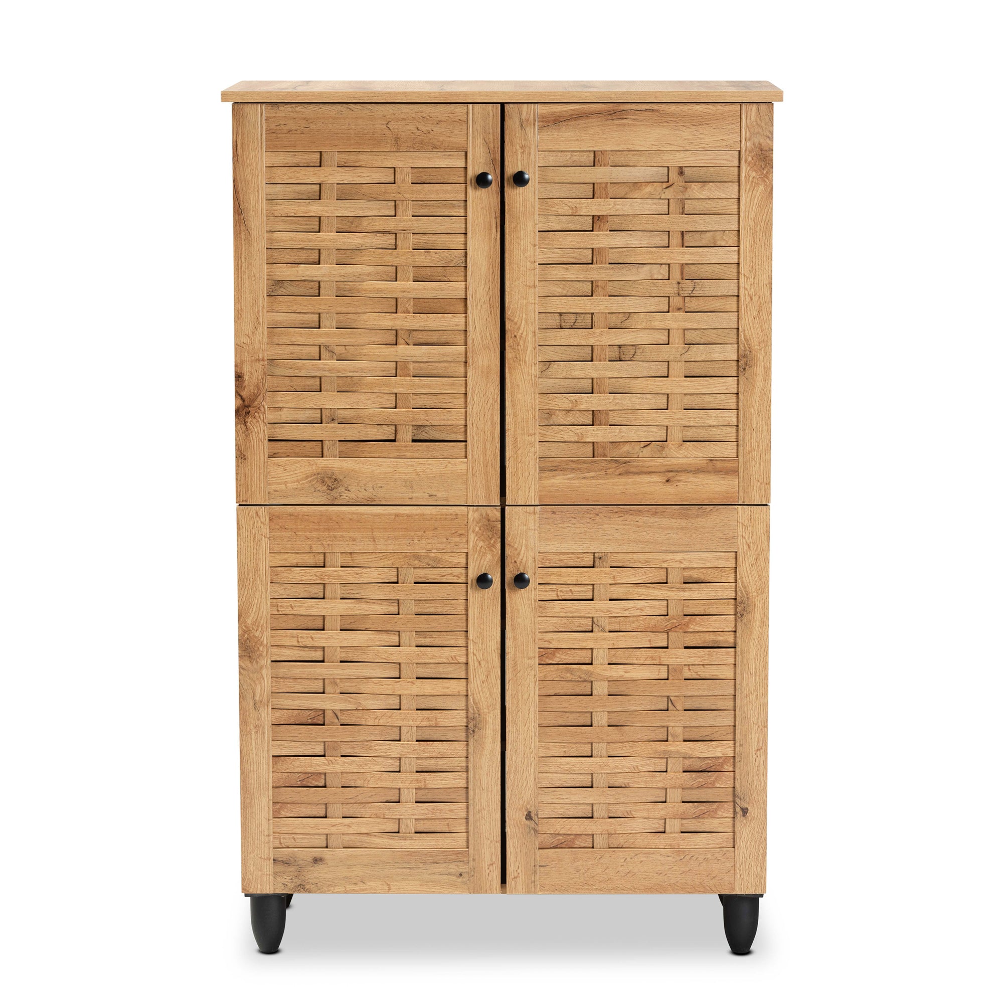 Winda Modern and Contemporary Oak Brown Finished Wood 4-Door Shoe Storage Cabinet