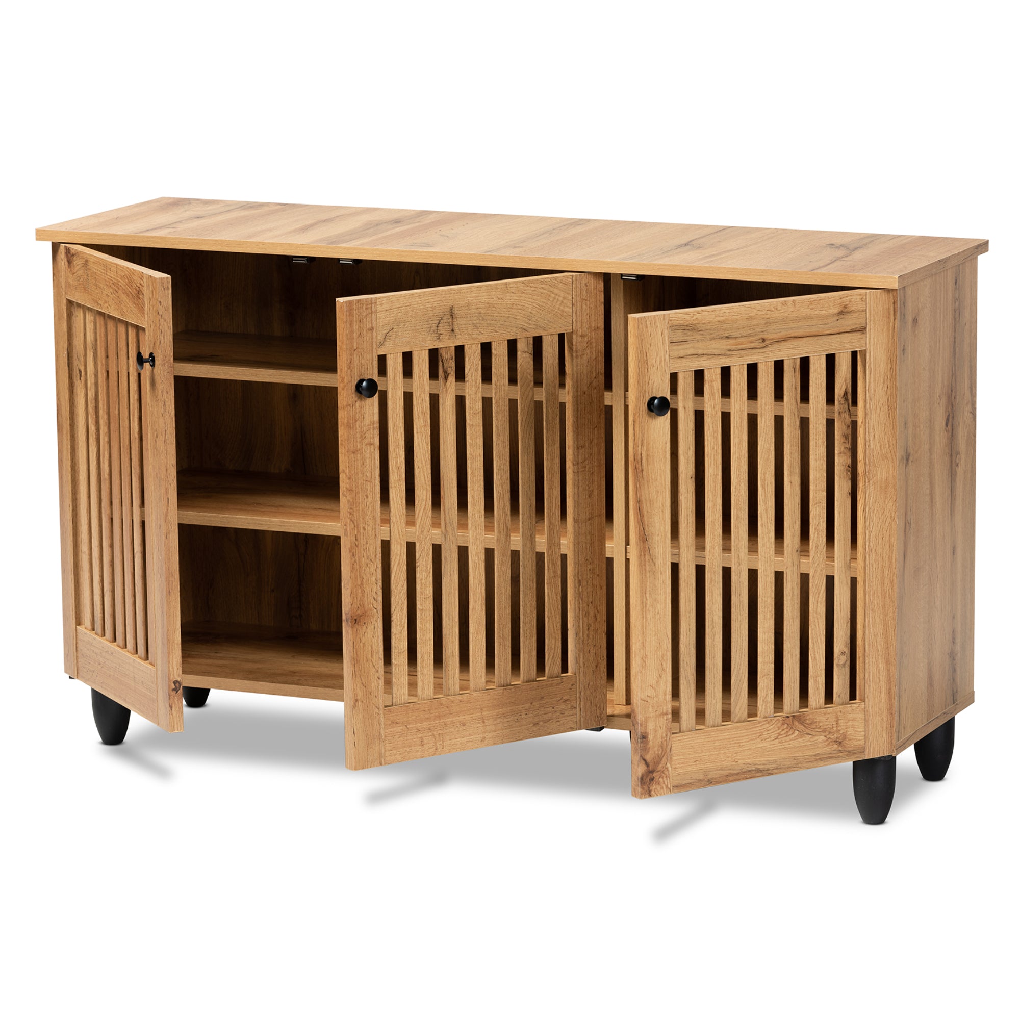 Fernanda Modern and Contemporary Oak Brown Finished Wood 3-Door Shoe Cabinet