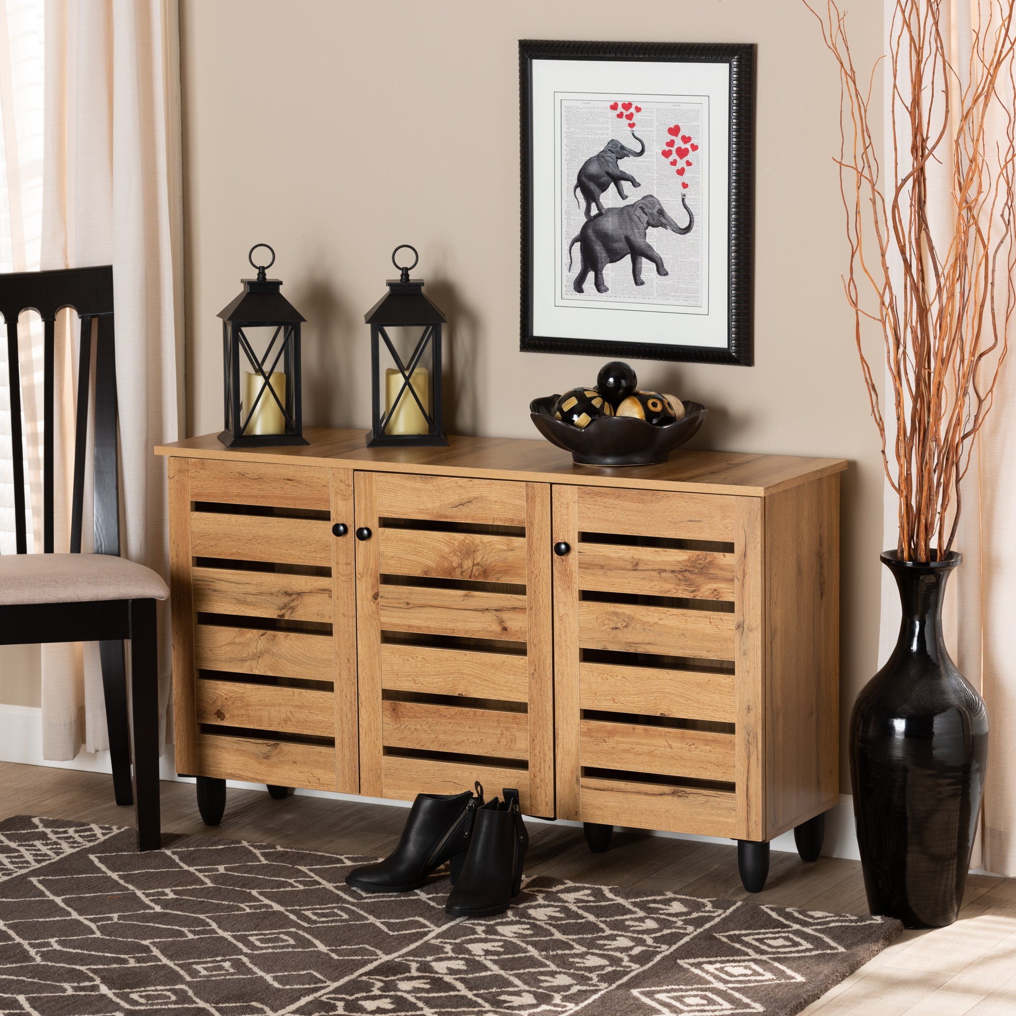 Gisela Modern and Contemporary Oak Brown Finished Wood 3-Door Shoe Storage Cabinet