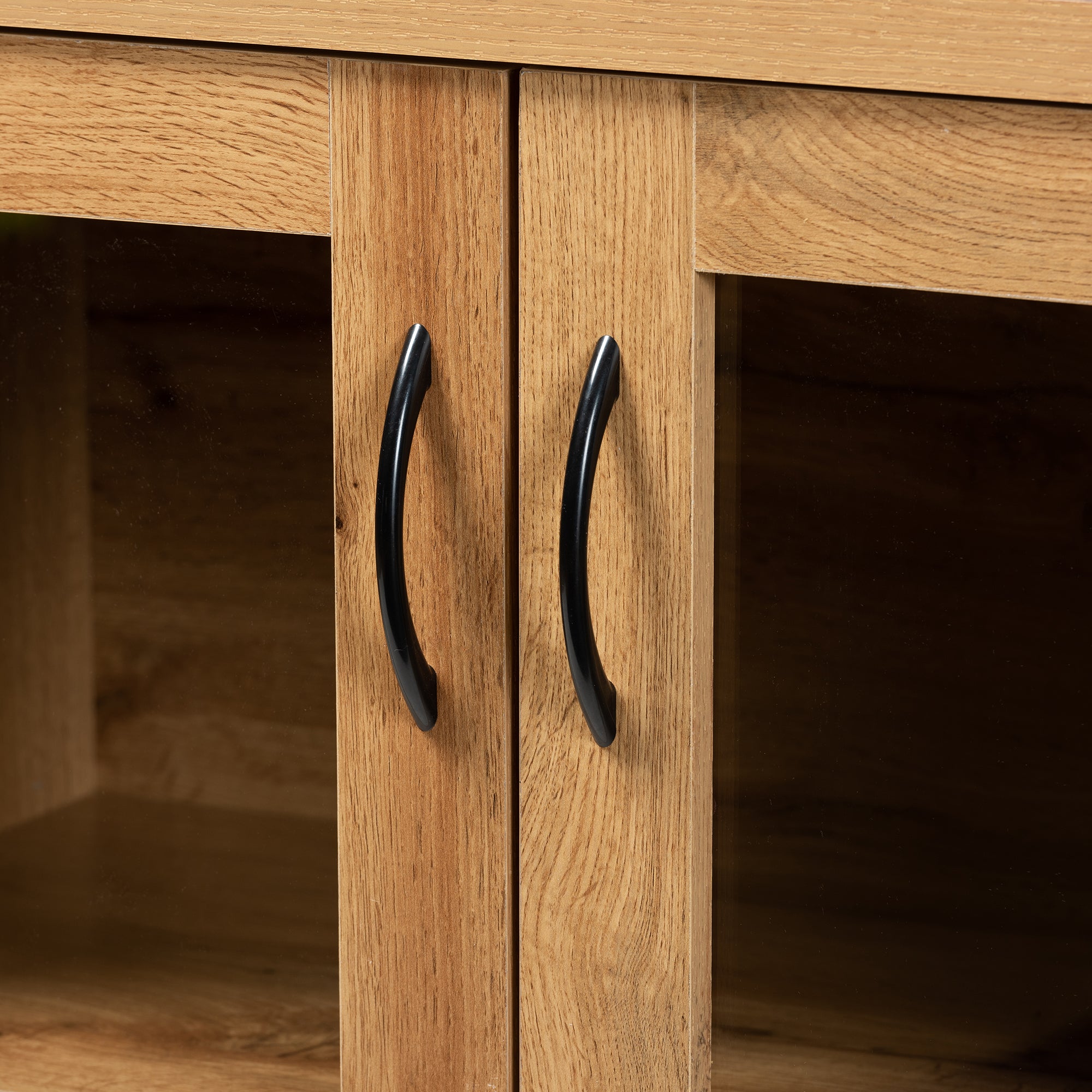 Zentra Modern and Contemporary Oak Brown Finished Wood 2-Door Storage Cabinet with Glass Doors