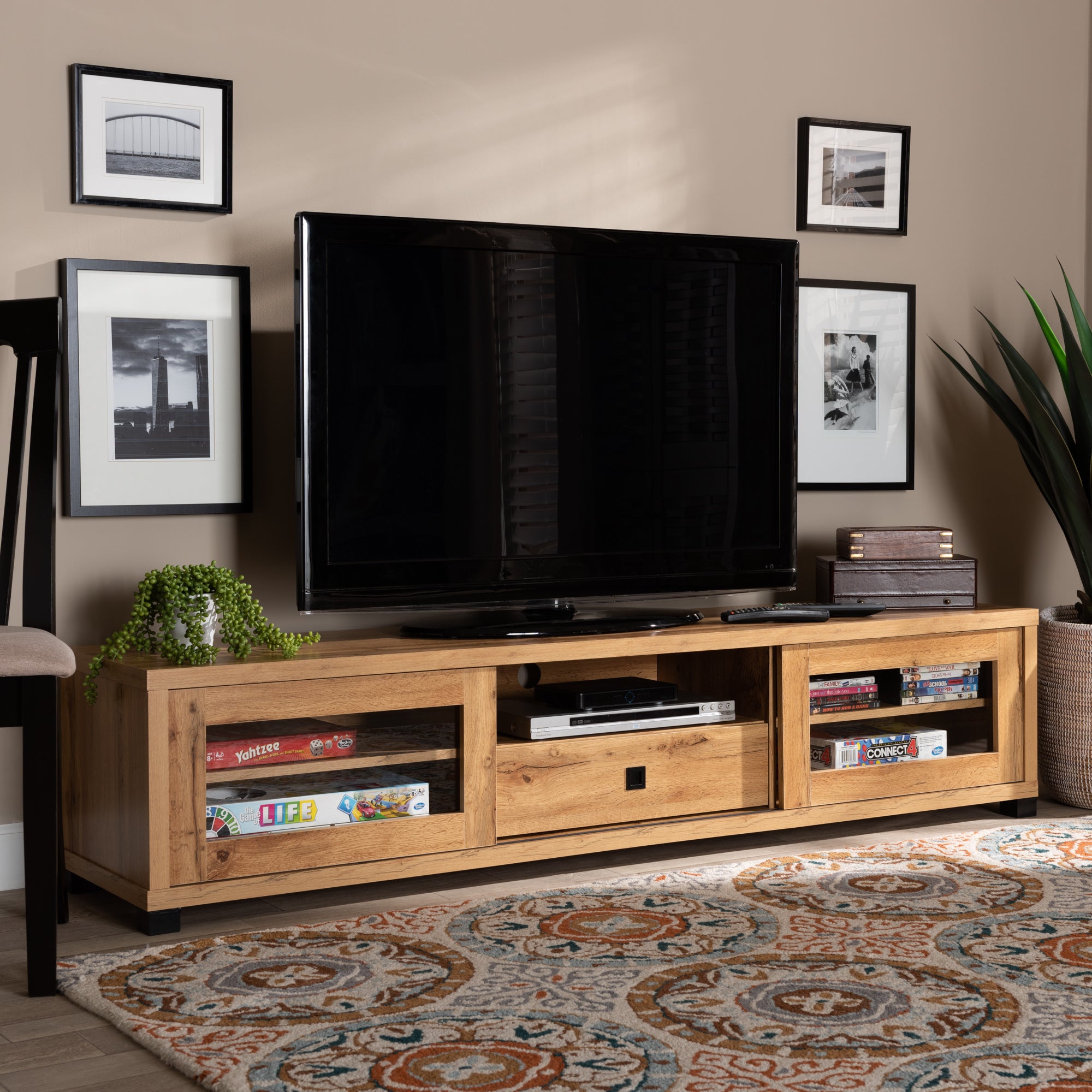 Beasley Modern and Contemporary Oak Brown Finished Wood 1-Drawer TV Stand