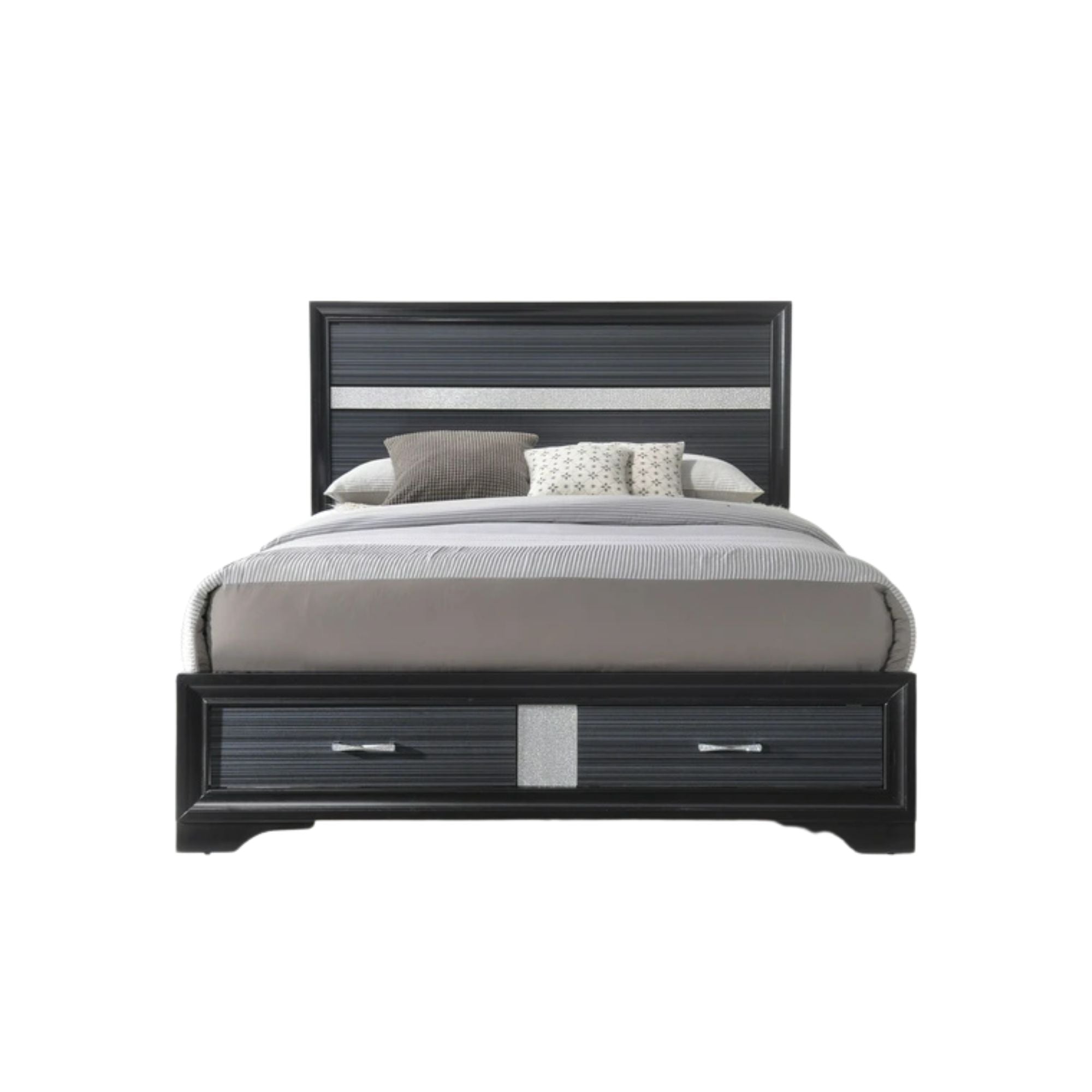 Banu Naima Queen Black Wood Bed with Storage – Modern High Gloss Finish