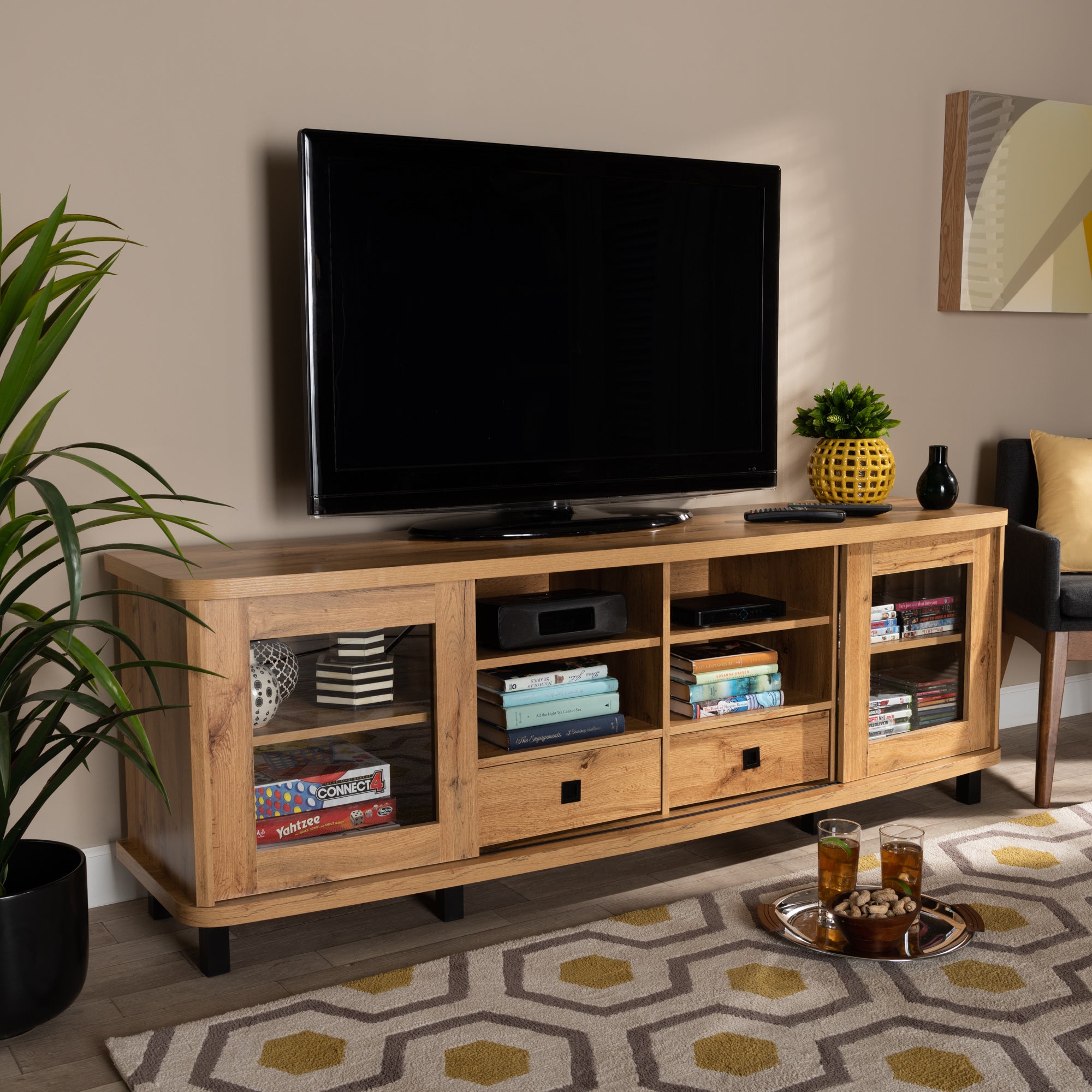 Walda Modern and Contemporary Oak Brown Finished Wood 2-Drawer TV Stand
