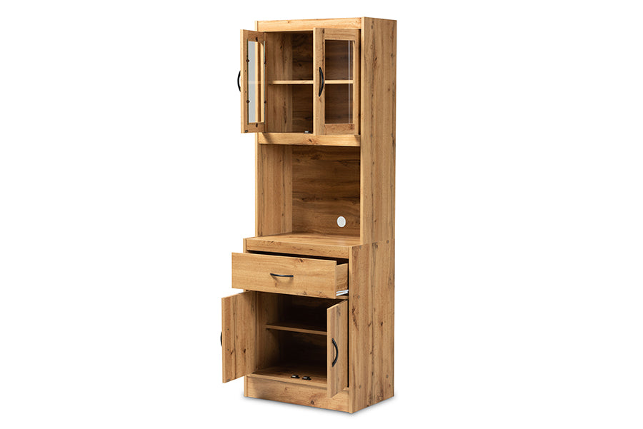 Laurana Modern and Contemporary Oak Brown Finished Wood Kitchen Cabinet and Hutch