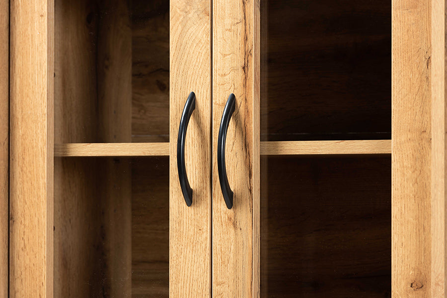 Laurana Modern and Contemporary Oak Brown Finished Wood Kitchen Cabinet and Hutch