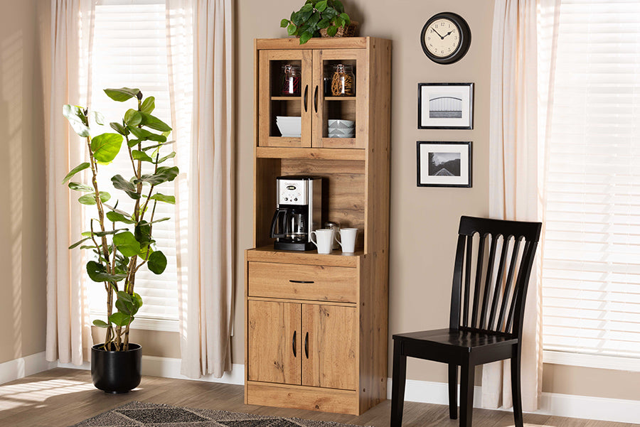 Laurana Modern and Contemporary Oak Brown Finished Wood Kitchen Cabinet and Hutch
