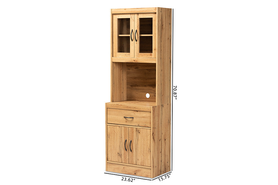 Laurana Modern and Contemporary Oak Brown Finished Wood Kitchen Cabinet and Hutch