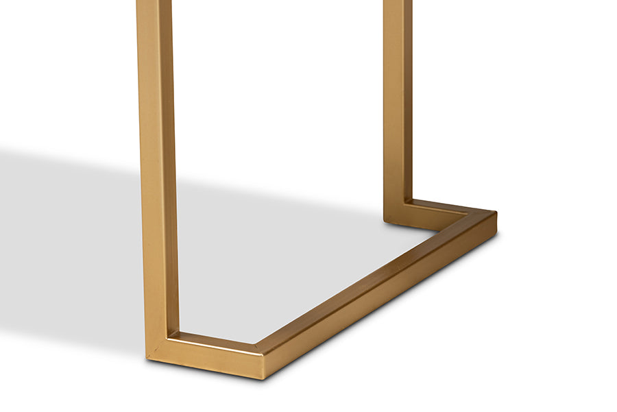Beagan Modern and Contemporary White Finished Wood and Gold Metal 2-Drawer Console Table