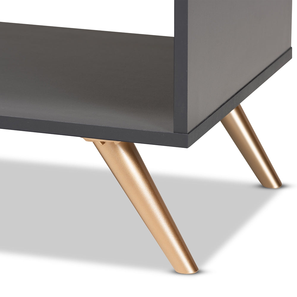 Kelson Modern and Contemporary Dark Grey and Gold Finished Wood Coffee Table