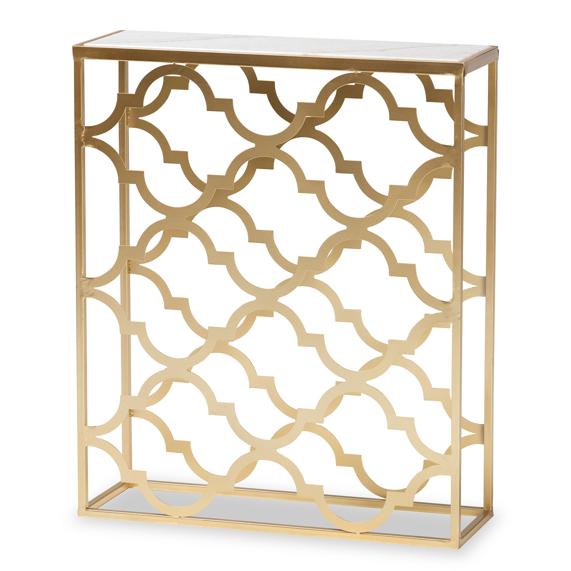 Baxton Studio Calanthe Modern and Contemporary Gold Finished Metal Console Table with Marble Tabletop
