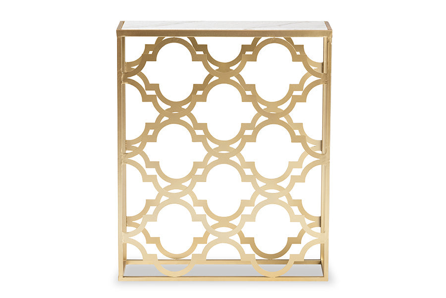 Calanthe Modern and Contemporary Gold Finished Metal Console Table with Marble Tabletop