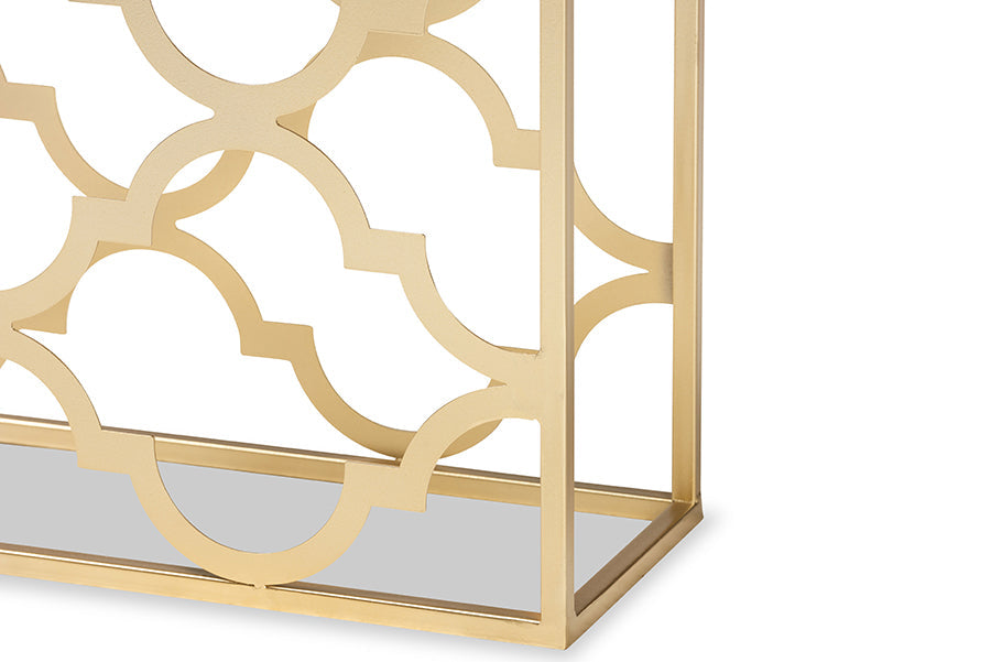 Calanthe Modern and Contemporary Gold Finished Metal Console Table with Marble Tabletop