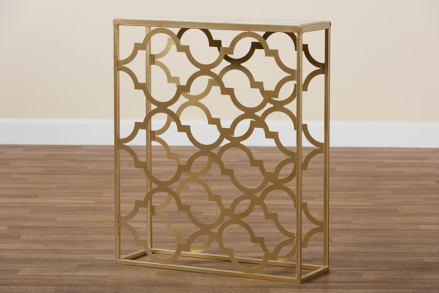 Calanthe Modern and Contemporary Gold Finished Metal Console Table with Marble Tabletop