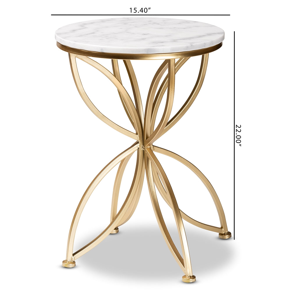 Jaclyn Modern and Contemporary Gold Finished Metal End Table with Marble Tabletop