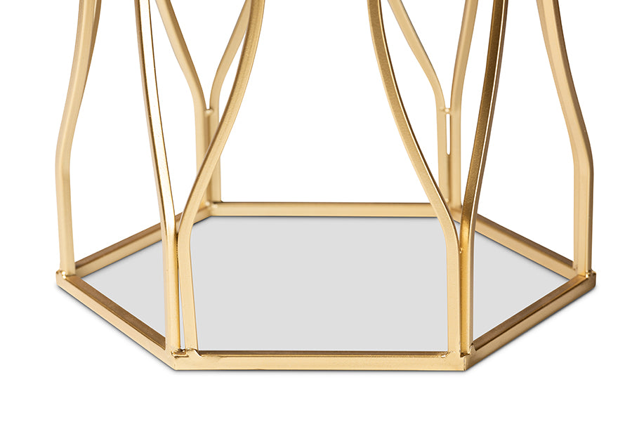 Kalena Modern and Contemporary Gold Metal End Table with Marble Tabletop
