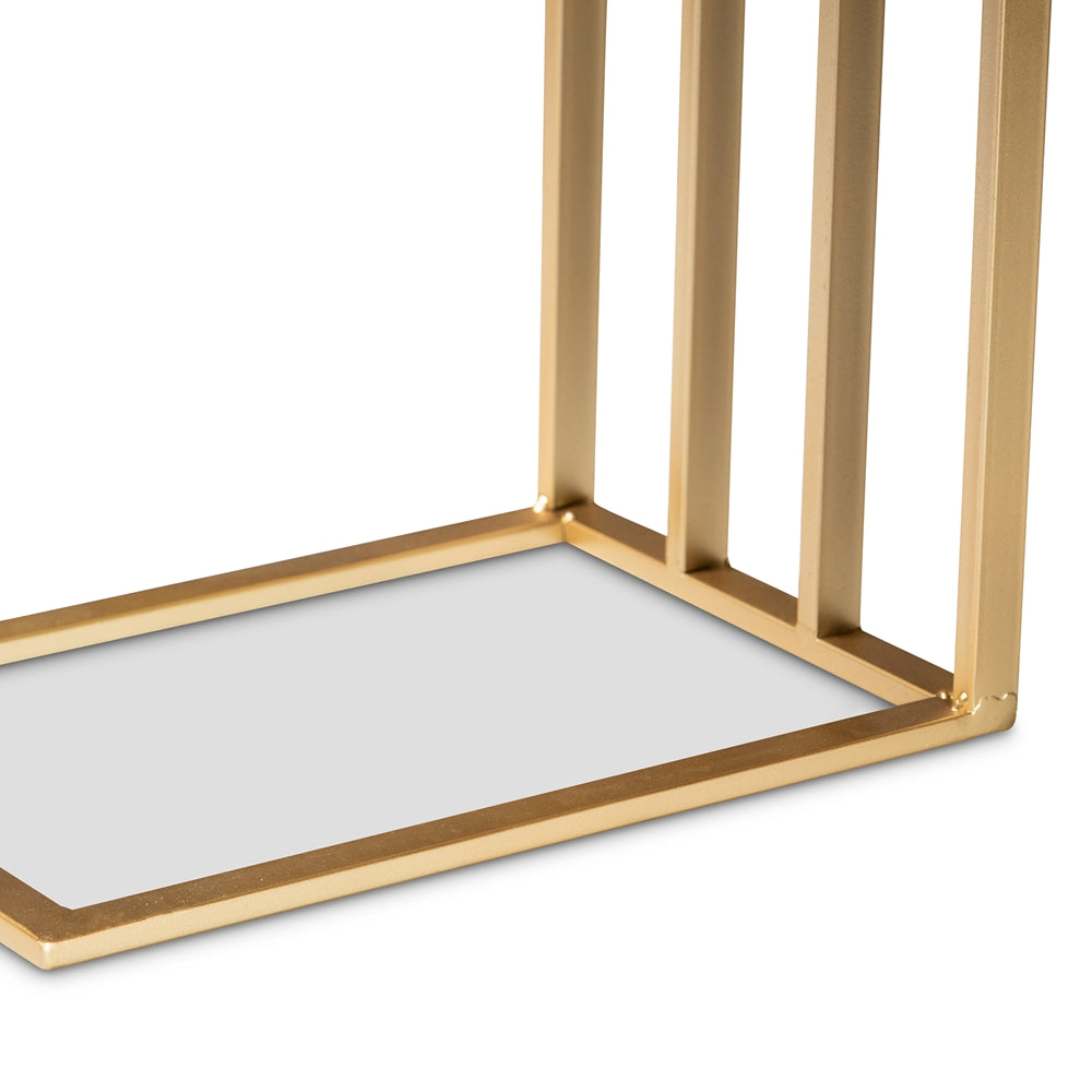 Parkin Modern and Contemporary Gold Finished Metal C Shaped End Table with Marble Tabletop