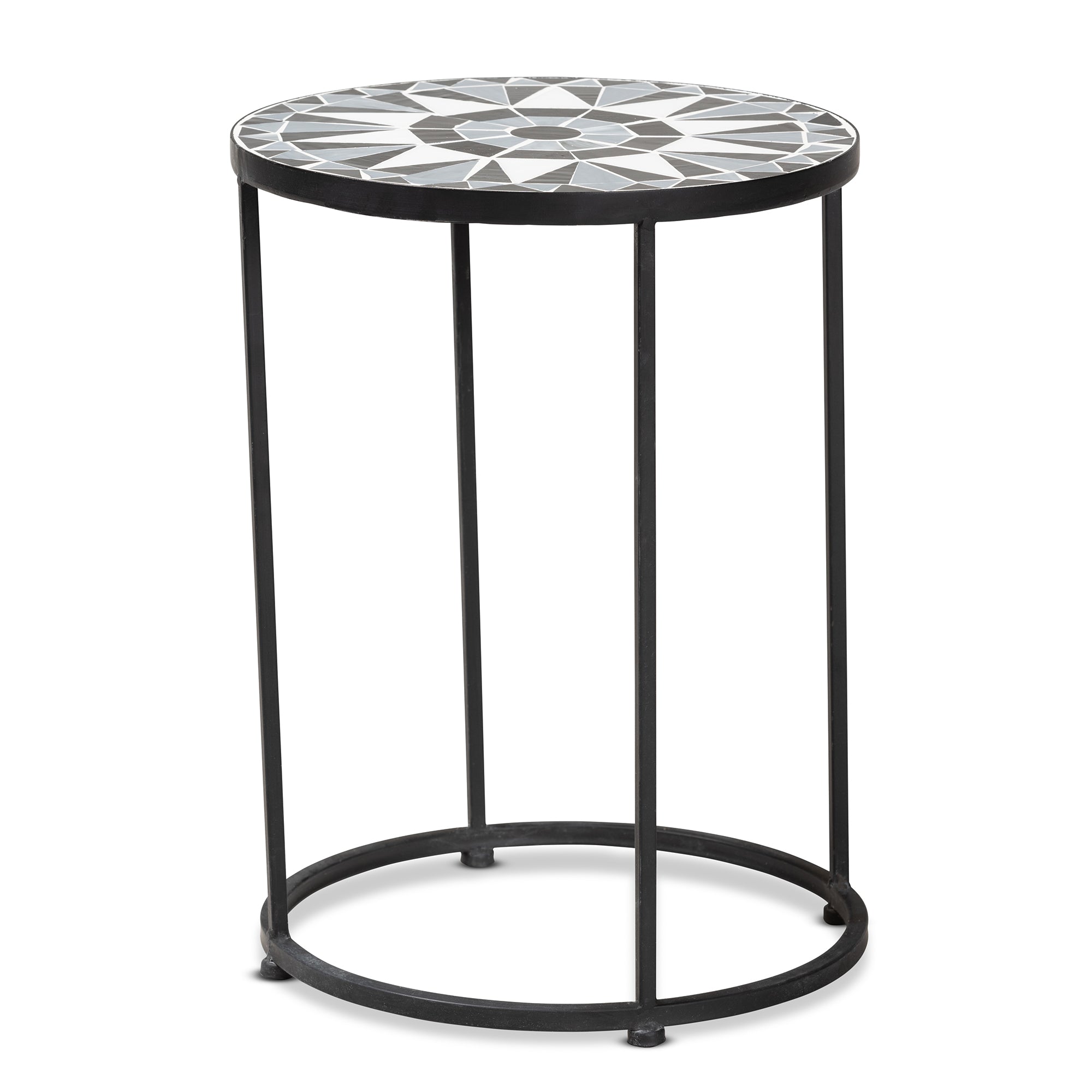Baxton Studio Kaden Modern and Contemporary Multi-Colored Glass and Black Metal Outdoor Side Table